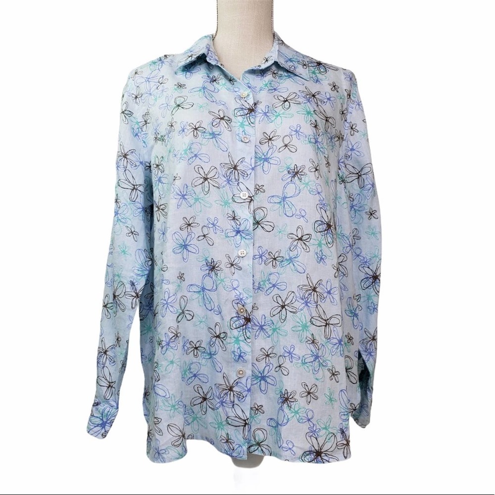 J. Jill Floral Linen Button Down   VGC